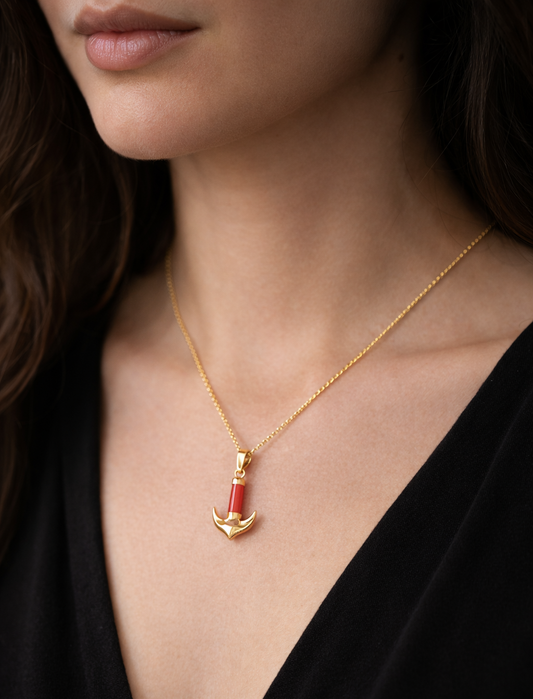 Pendentif Ancre en Corail Rouge & Vermeil