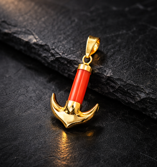 Pendentif Ancre en Corail Rouge & Vermeil