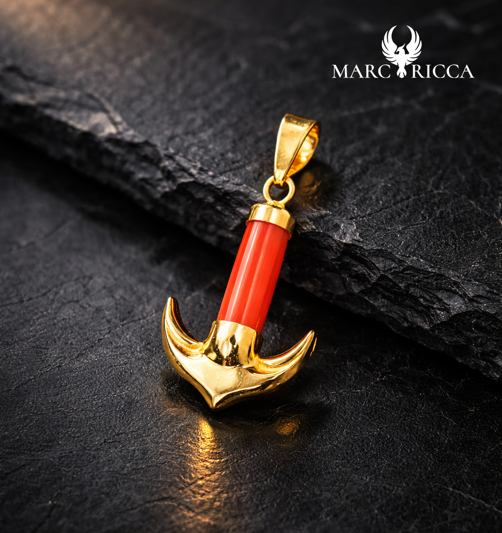 PENDENTIF ANCRE CORAIL EN VERMEIL