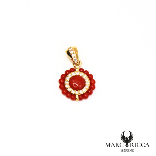 Pendentif rond avec perles de corail et zirconium en vermeil