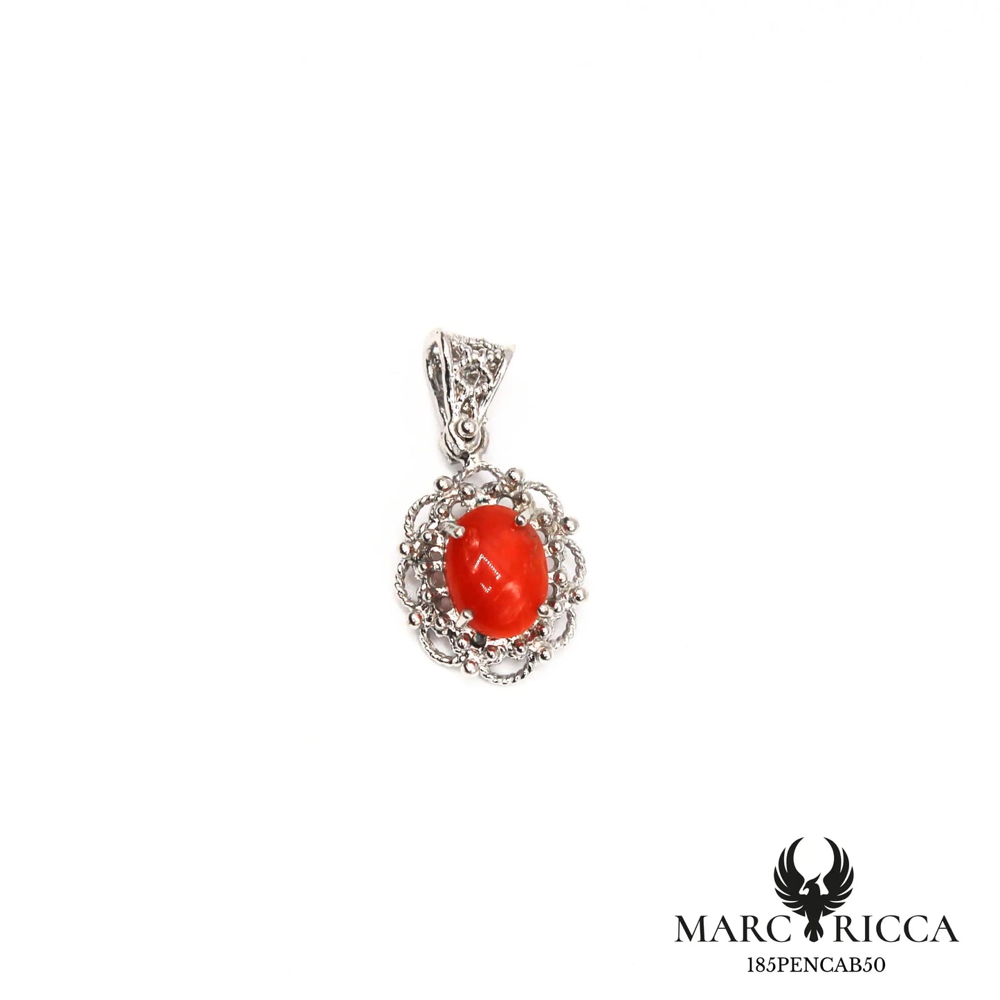 Pendentif cabochon corail et filigranes en argent
