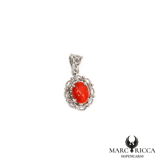 Pendentif cabochon corail et filigranes en argent