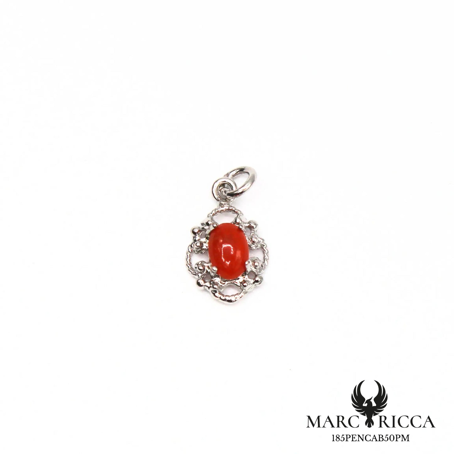 Pendentif cabochon corail et filigranes en argent