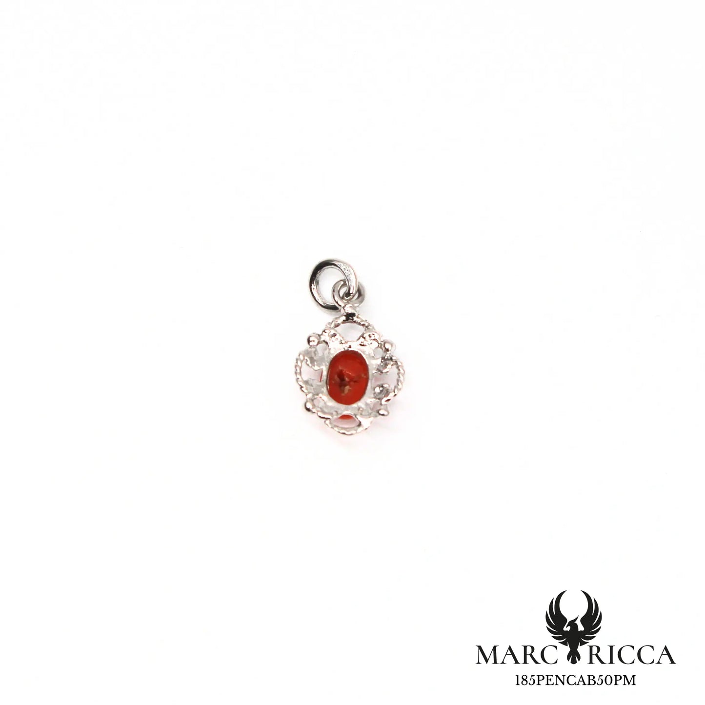Pendentif cabochon corail et filigranes en argent