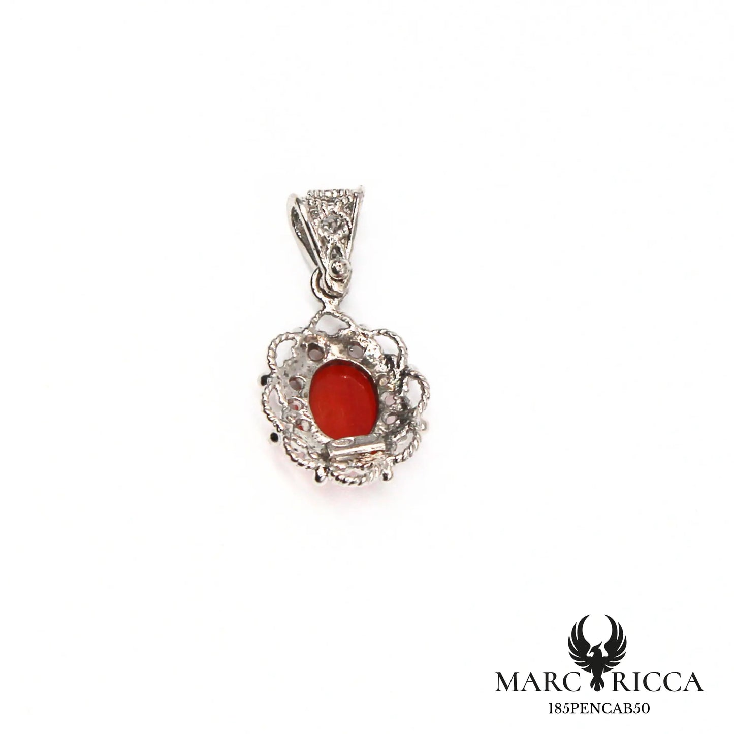 Pendentif cabochon corail et filigranes en argent