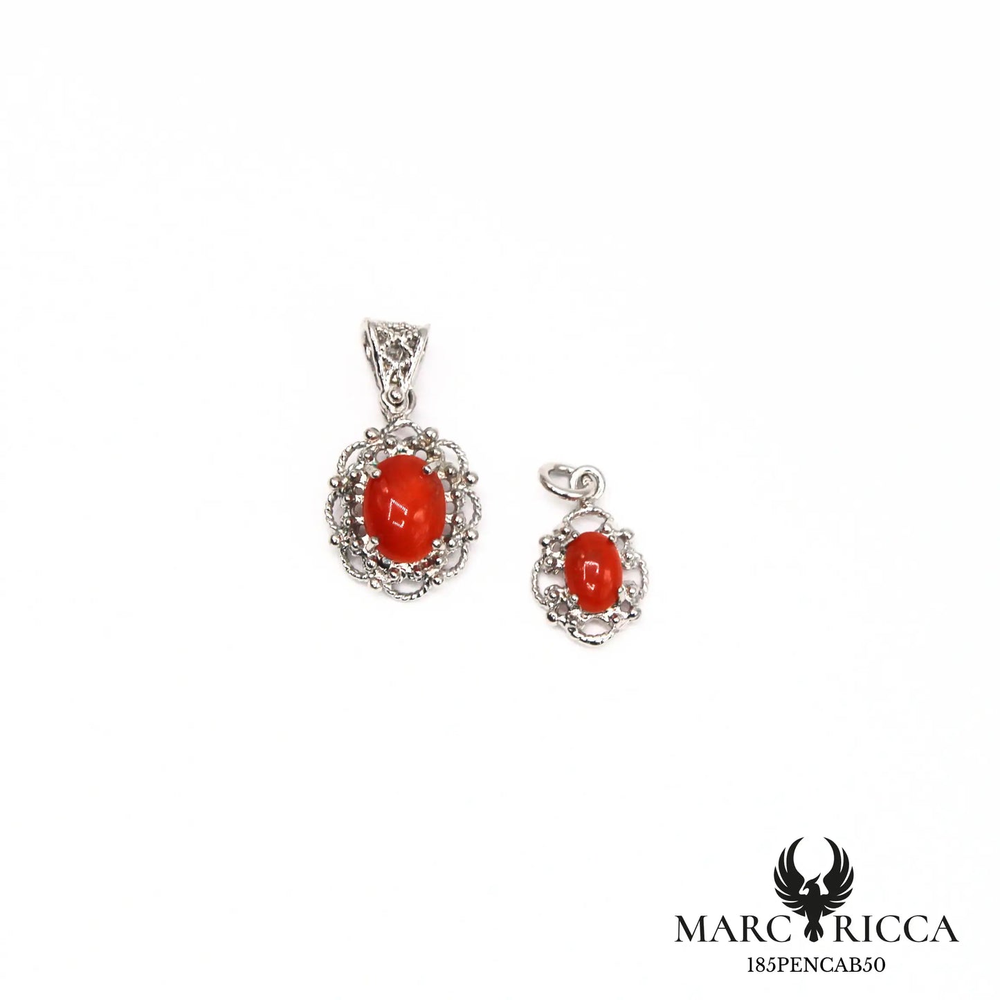 Pendentif cabochon corail et filigranes en argent