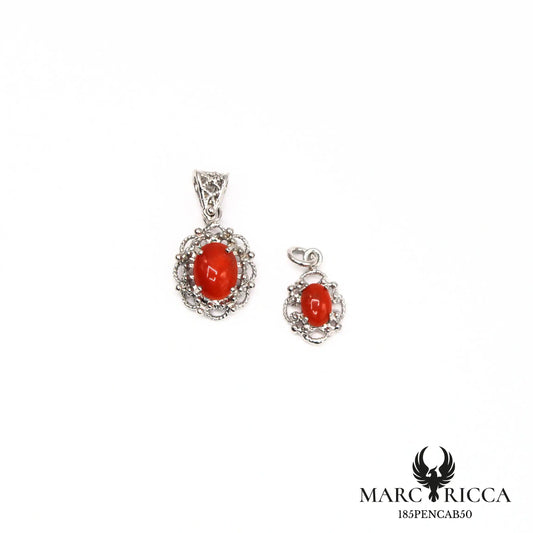 Pendentif cabochon corail et filigranes en argent