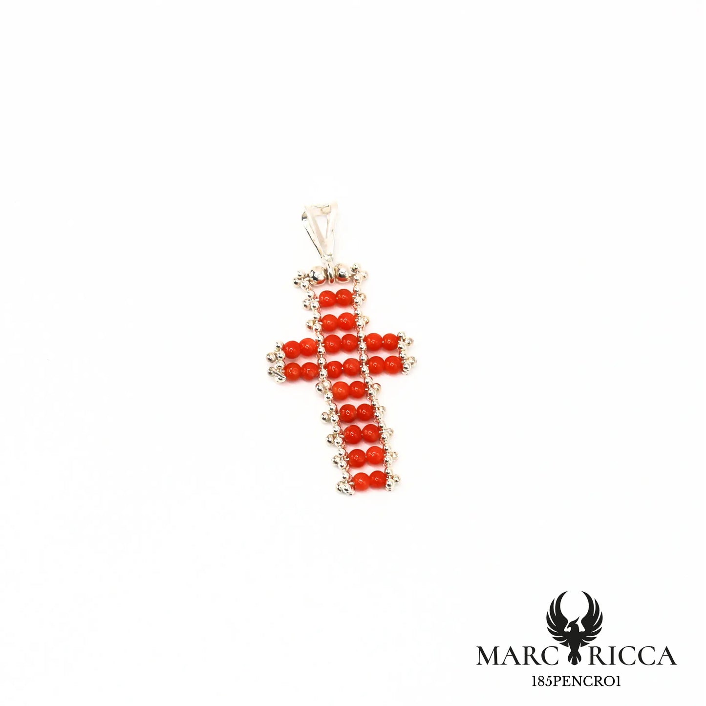 Pendentif croix avec perles de corail en argent 925