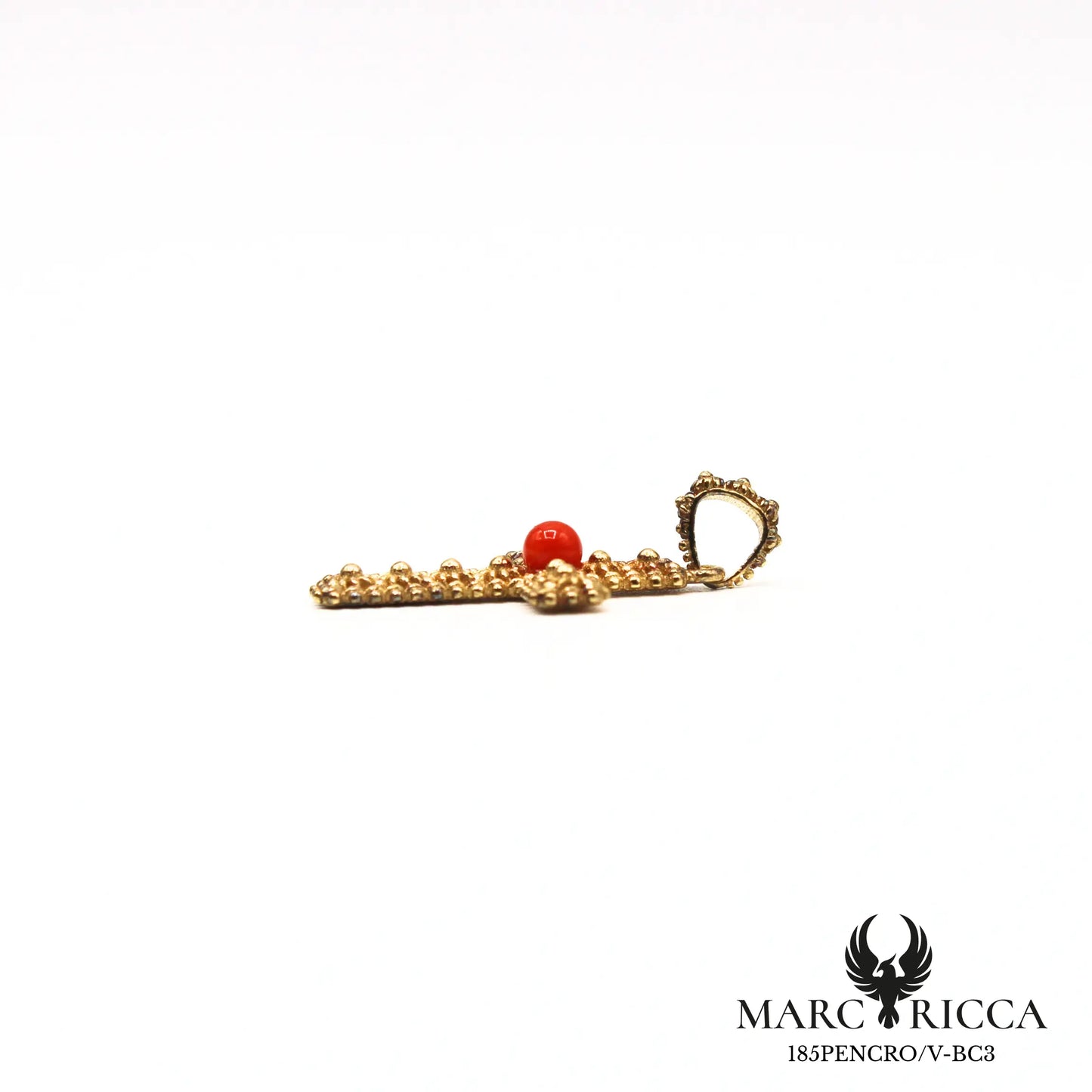 Pendentif croix filigranée sarde perle de corail en vermeil