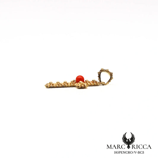 Pendentif croix filigranée sarde perle de corail en vermeil