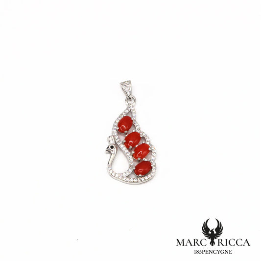 Pendentif cygne en argent avec cabochons en corail
