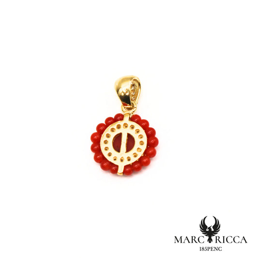 Pendentif rond avec perles de corail et zirconium en vermeil