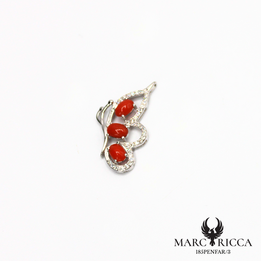 Pendentif papillon en argent avec corail et zirconium