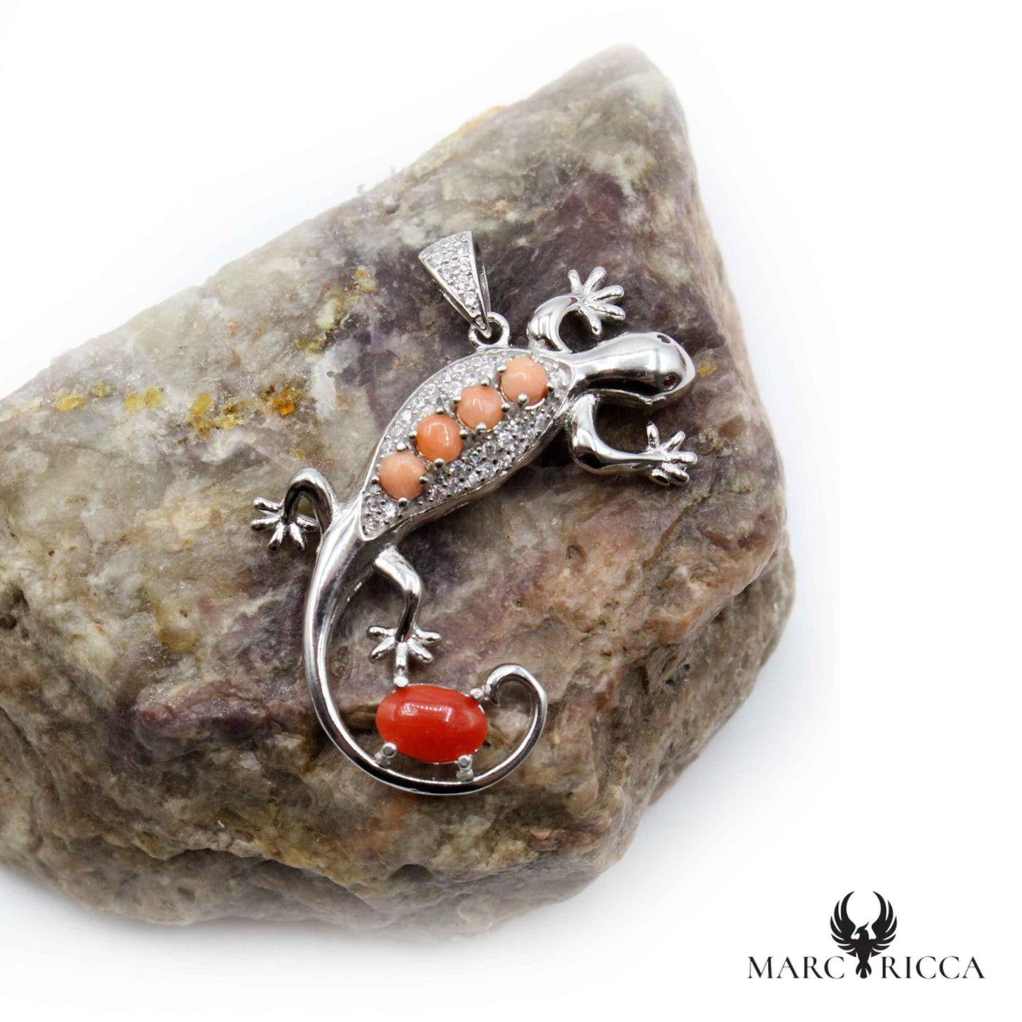 Pendentif Argent Salamandre en Corail