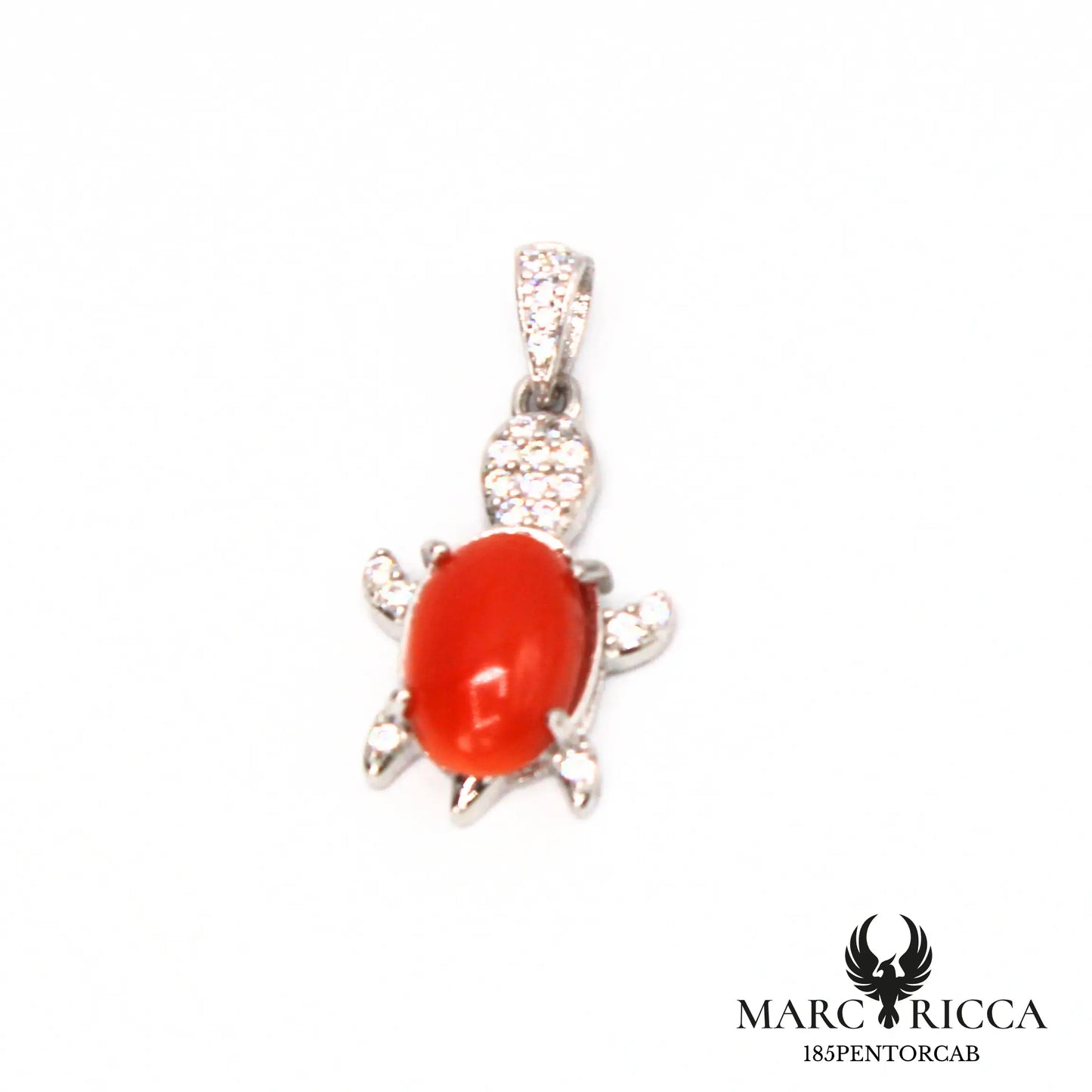 Pendentif tortue en corail et zirconium argent ou vermeil