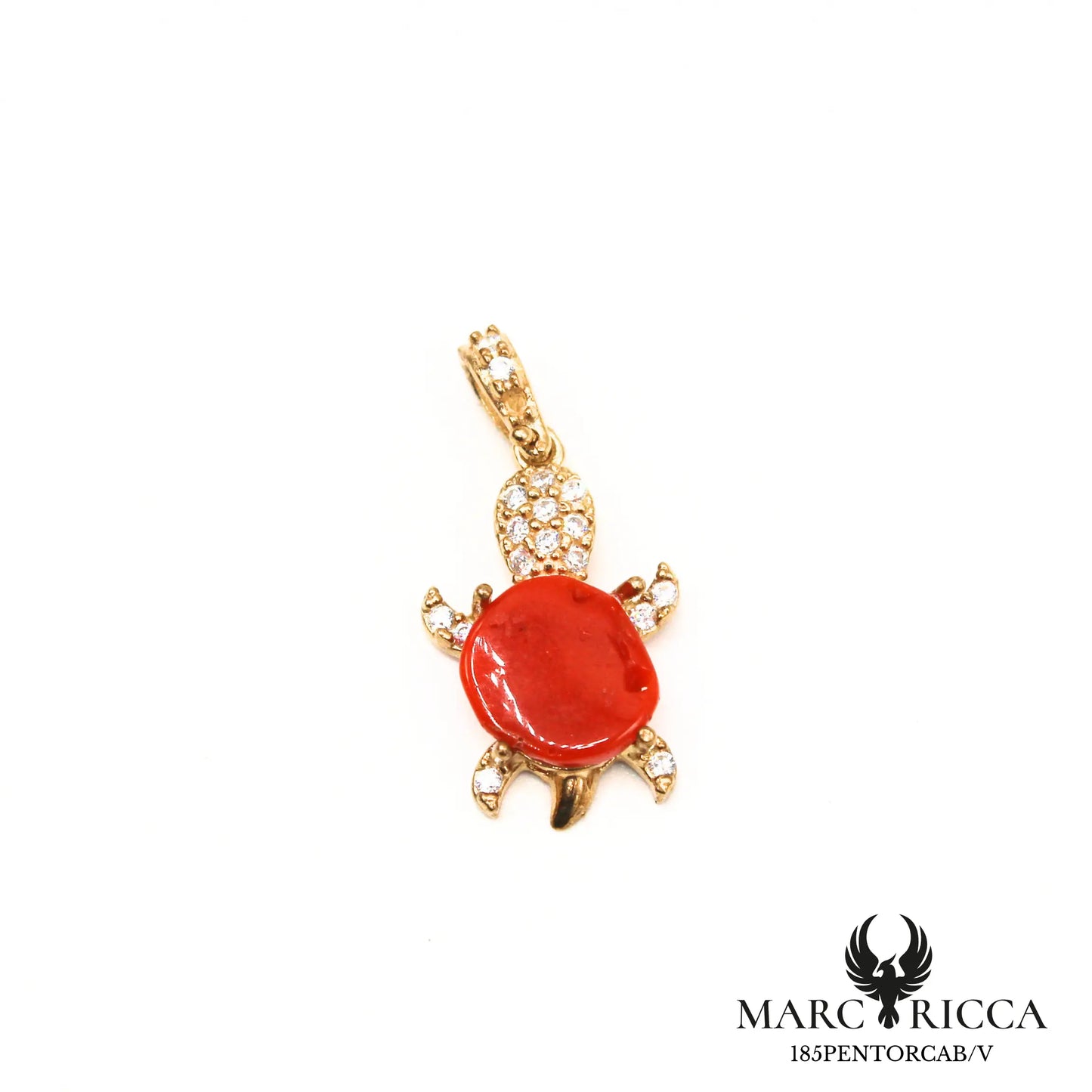 Pendentif tortue en corail et zirconium argent ou vermeil