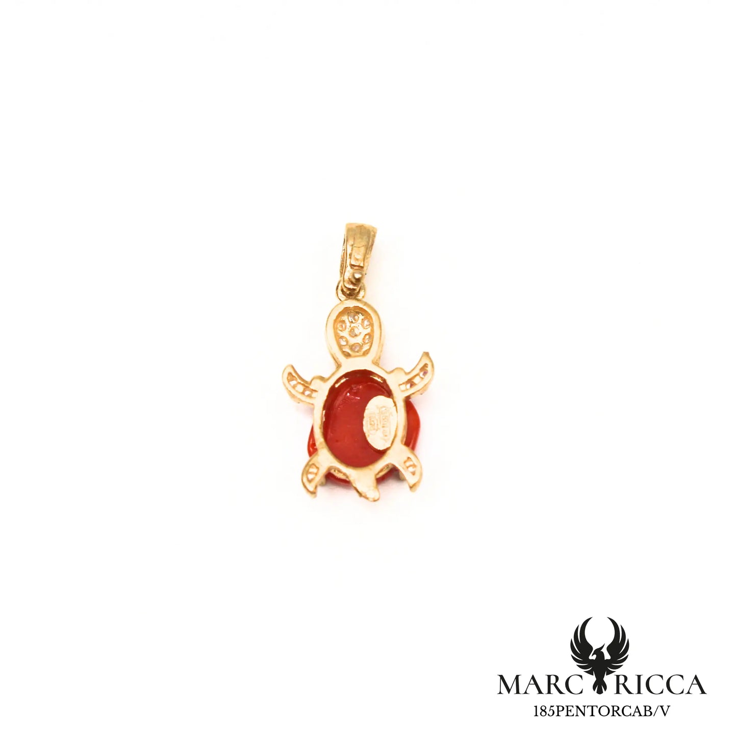 Pendentif tortue en corail et zirconium argent ou vermeil