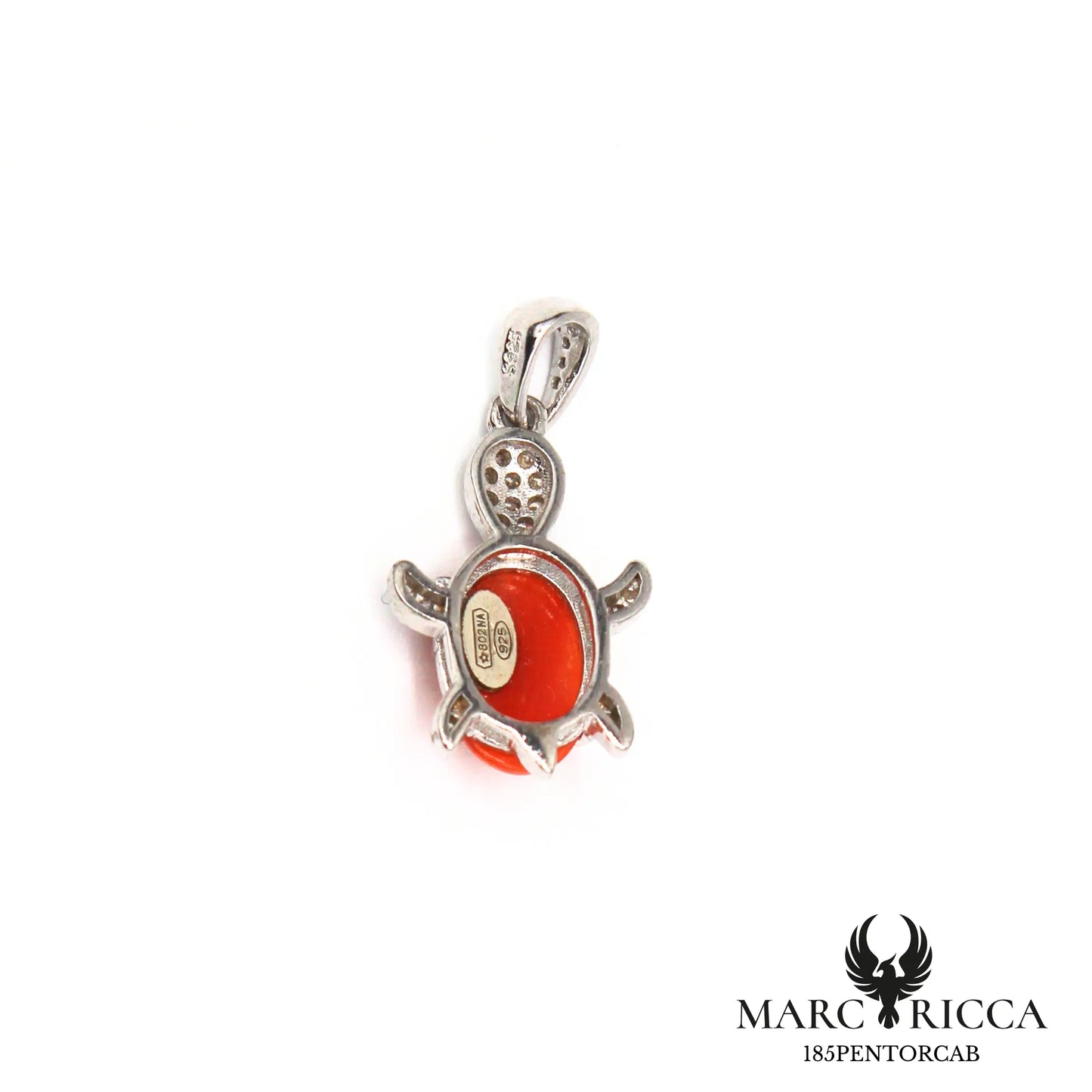 Pendentif tortue en corail et zirconium argent ou vermeil