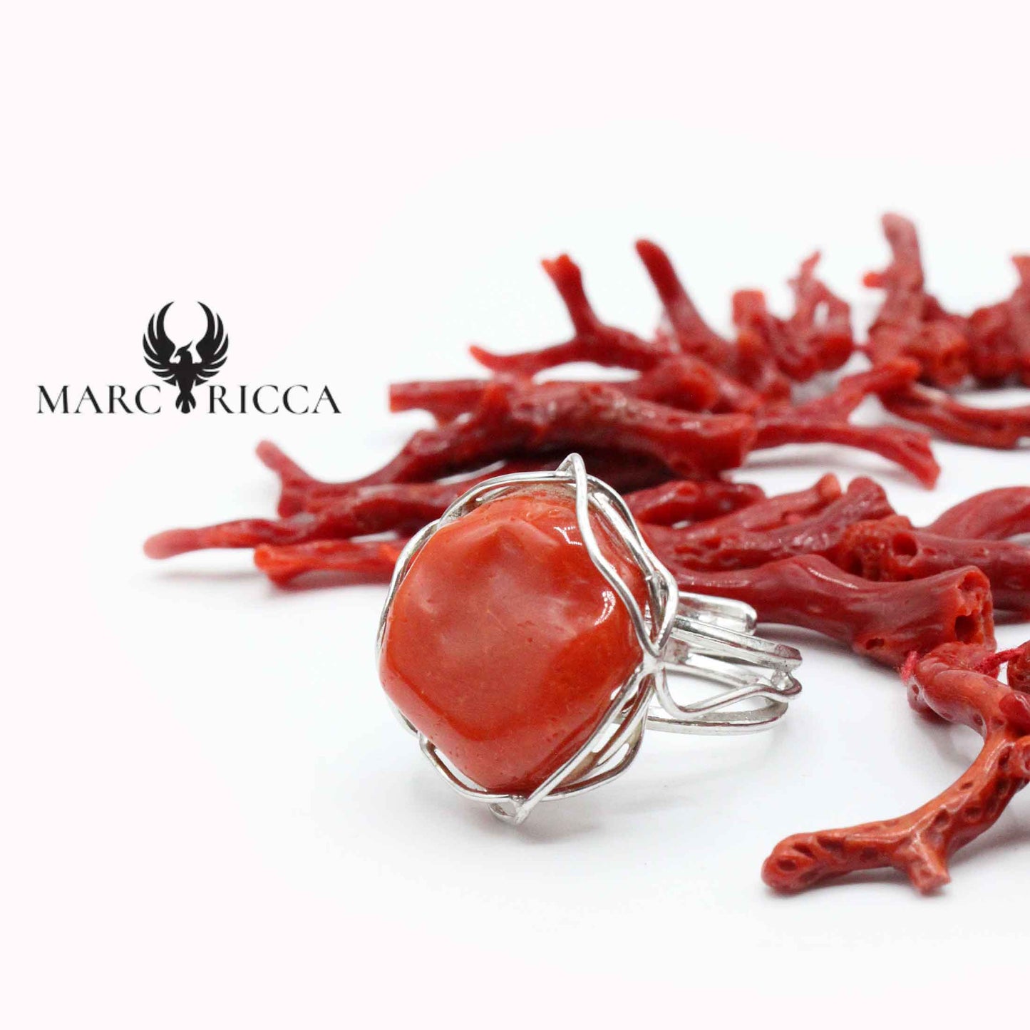 Bague Argent Corail Brut