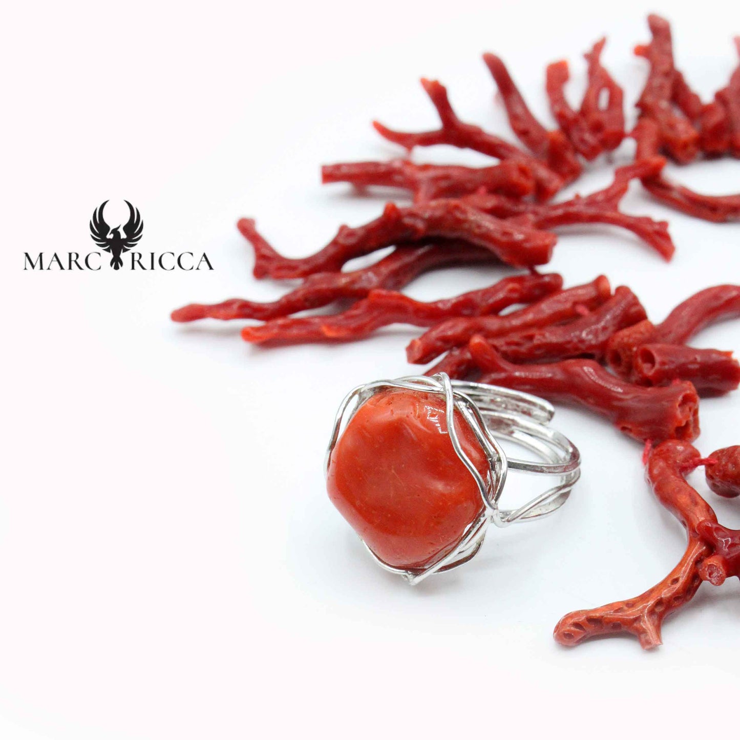 Bague Argent Corail Brut