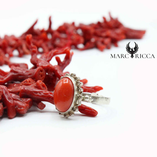 Bague Argent Corail Cabochon