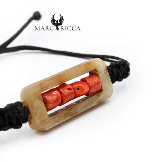 Bracelet Cordon Corne de Bélier & Corail