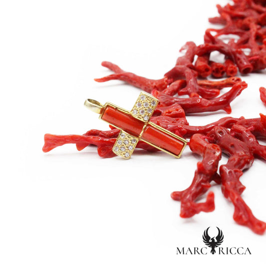Pendentif Argent Croix Corail & Zirconium