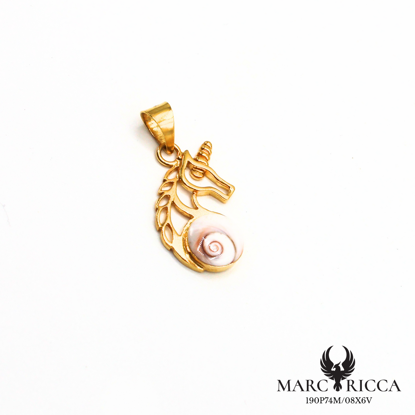 Pendentif licorne en vermeil avec œil de Sainte Lucie