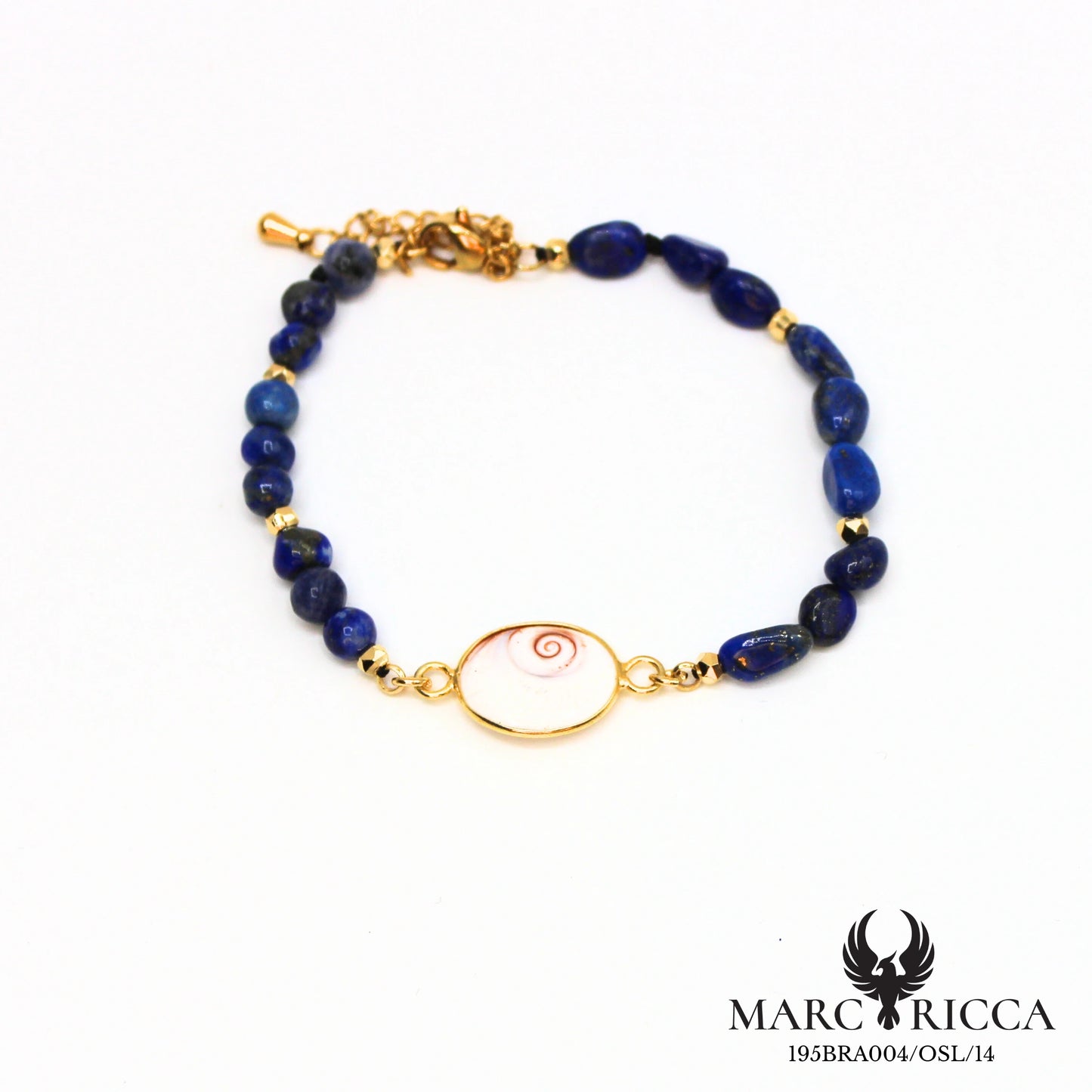 Bracelet perles de verre et œil de Sainte Lucie en acier doré
