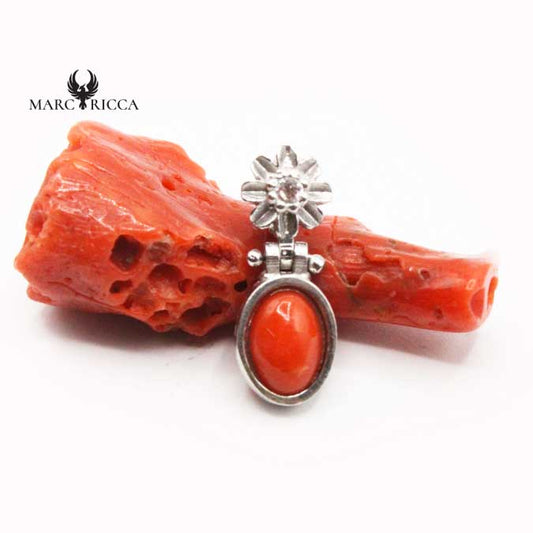 Pendentif Argent Zirconium et Corail