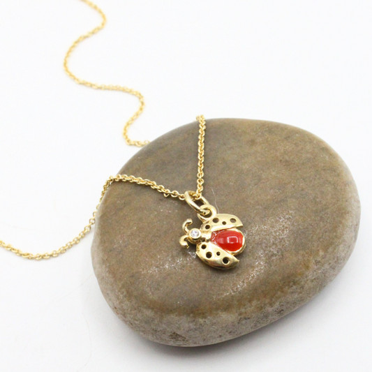 Pendentif Argent Coccinelle & Corail