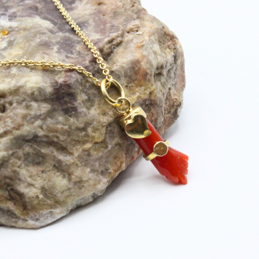 Pendentif Argent Main en Corail Coeur