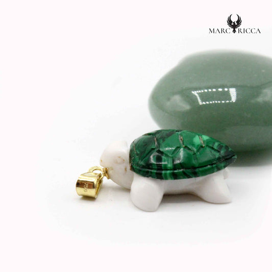 Pendentif Tortue Or & Pate de Malachite