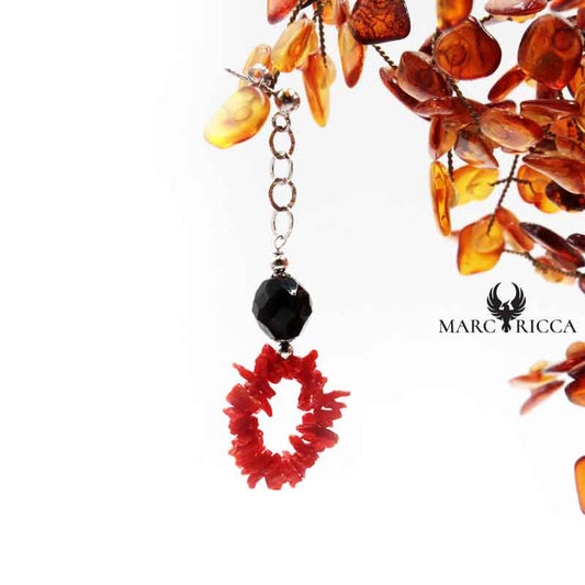 Boucles Argent Corail Anneau Cupolino & Cristal Noir