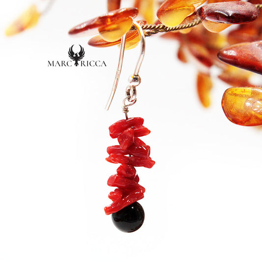 Boucles Argent Corail Cupolino & Onyx