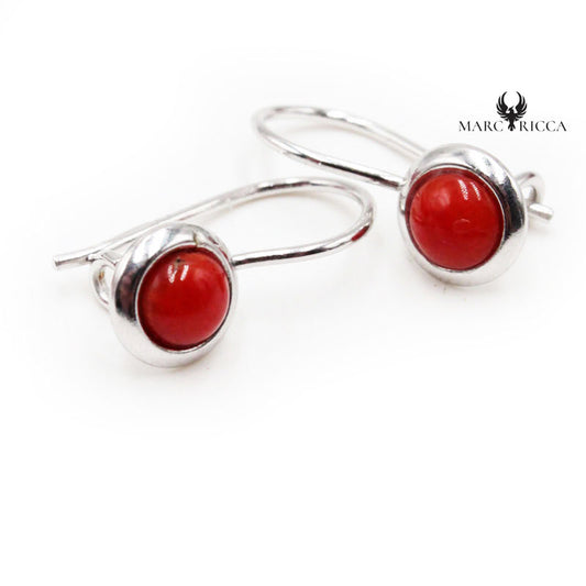 Boucles Argent Dormeuses Rondes Corail