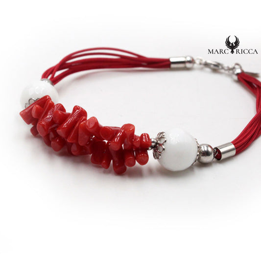 Bracelet Argent Corail Rouge et Agate Blanche
