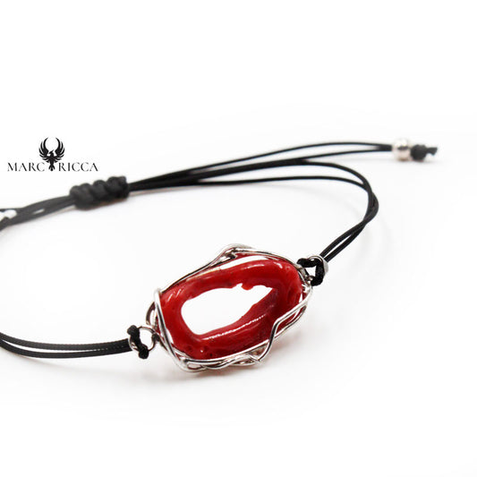 Bracelet Argent Cordon Anneau de Corail