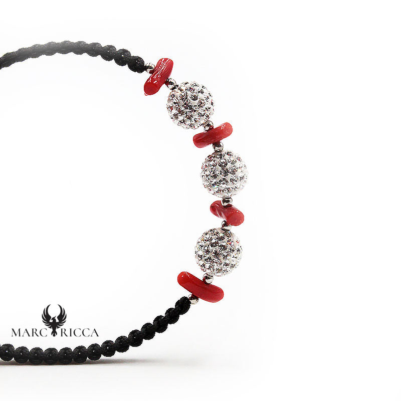 Bracelet Jonc Argent Strass & Corail
