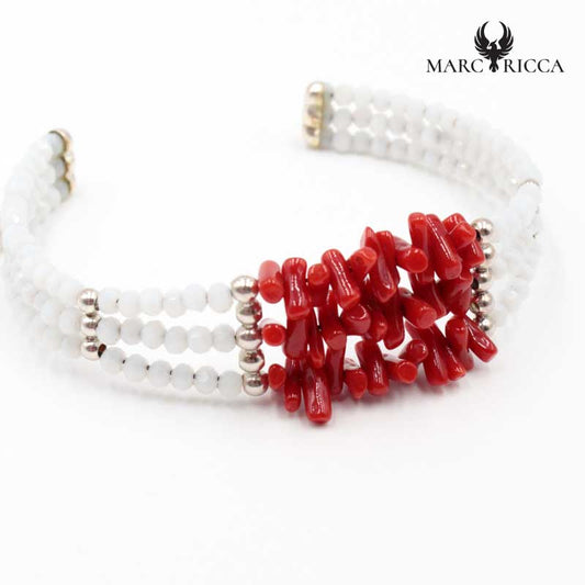 Bracelet Argent 3 Rangs Cristal Blanc & Corail
