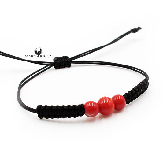 Bracelet Cordon 3 Boules de Corail