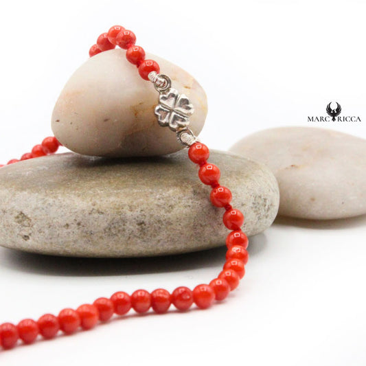 Bracelet Argent Corail Rouge & Trèfle