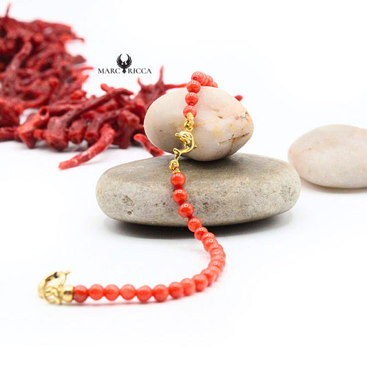 Bracelet Argent Corail Rouge et Dauphin