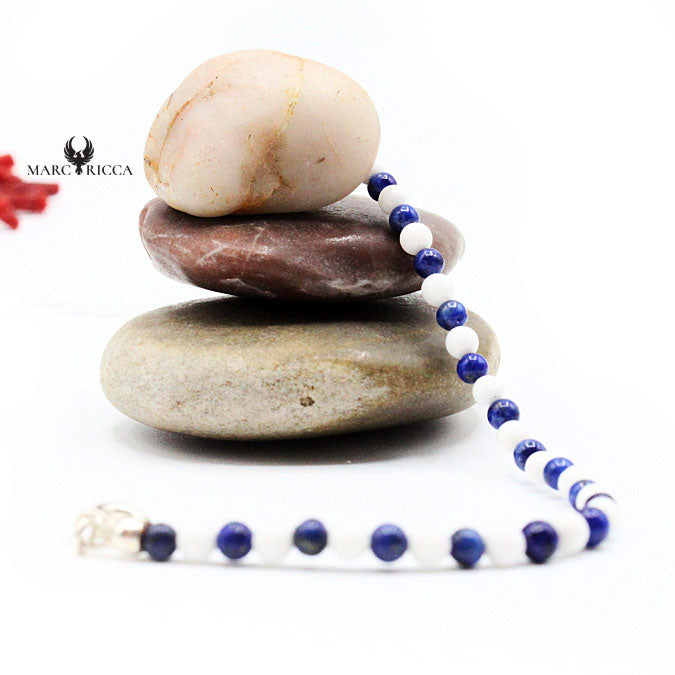 Bracelet Perles de Corail Blanc et Lapis Lazuli