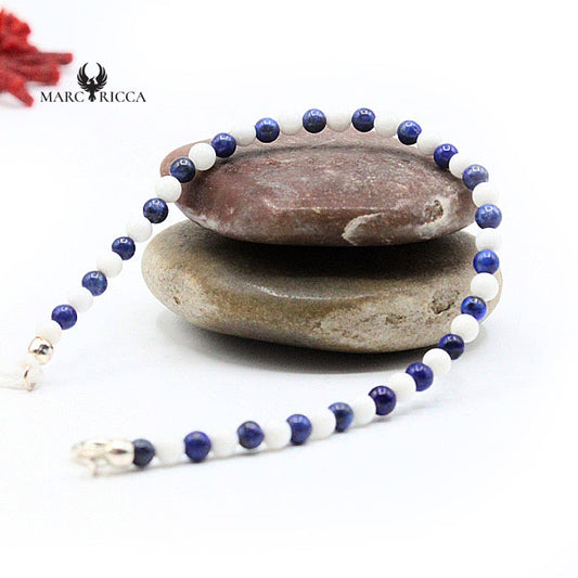 Bracelet Argent Perles de Corail Blanc et Lapis Lazuli