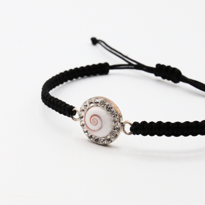 Bracelet Argent Cordon Réglable œil de St-Lucie & Strass