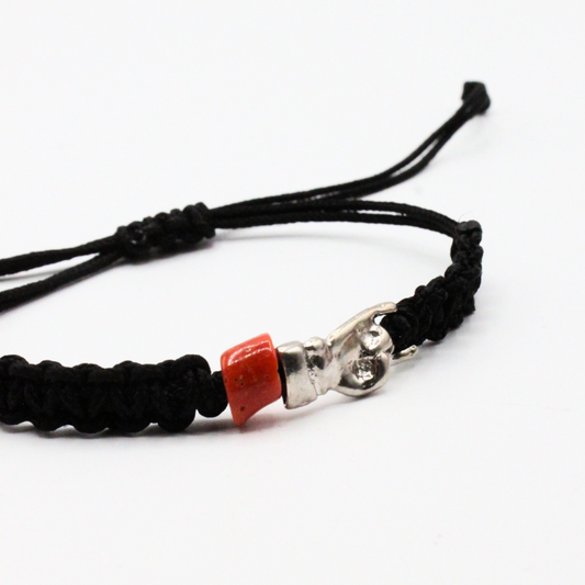 Bracelet Argent Cordon Corail & Main Corne