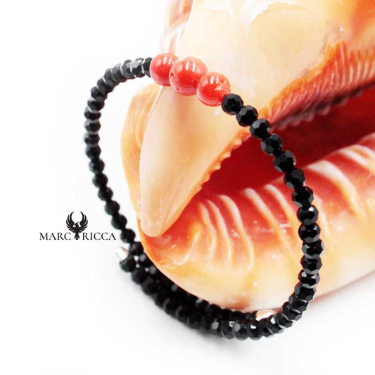 Bracelet Argent 1 Rang Cristaux & 3 Boules Corail