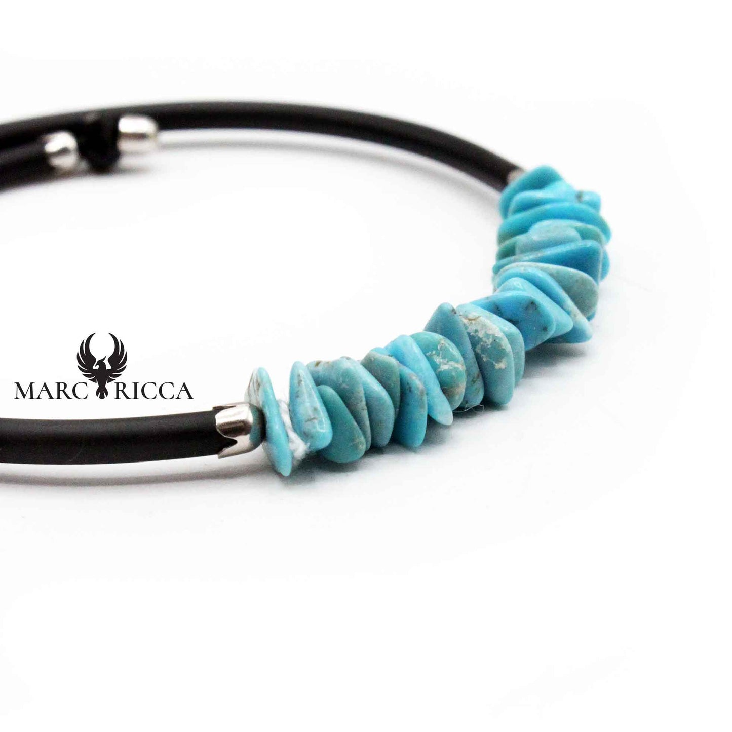 Bracelet Argent Caoutchouc 1 Rang Turquoise