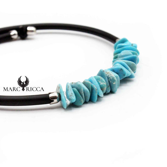Bracelet Argent Caoutchouc 1 Rang Turquoise